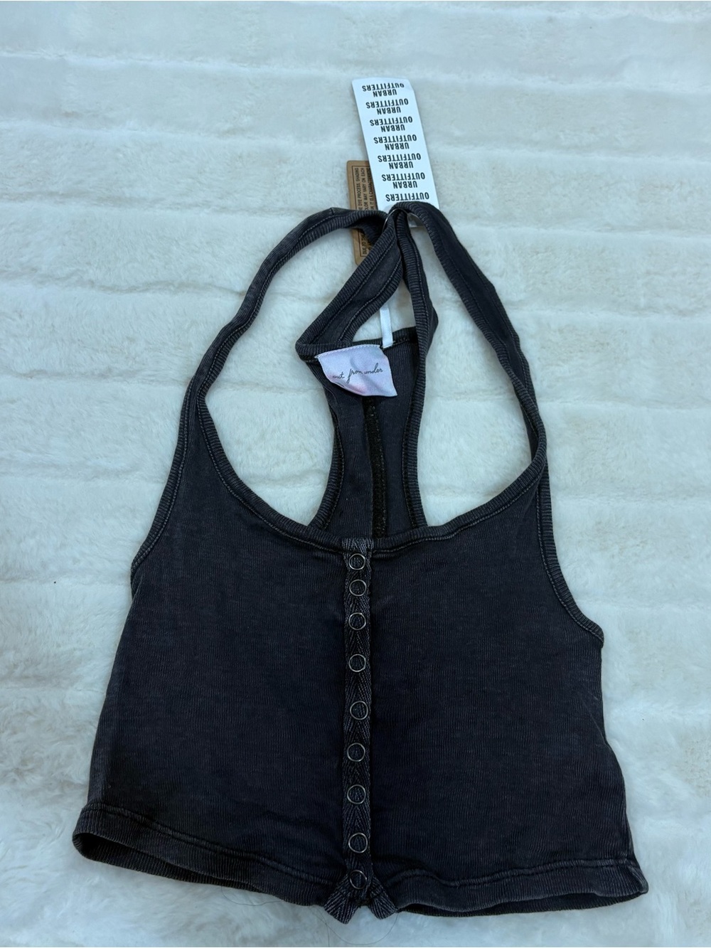 Urban outfitters dark gray Racerback Snap-Front Crop Tank Top